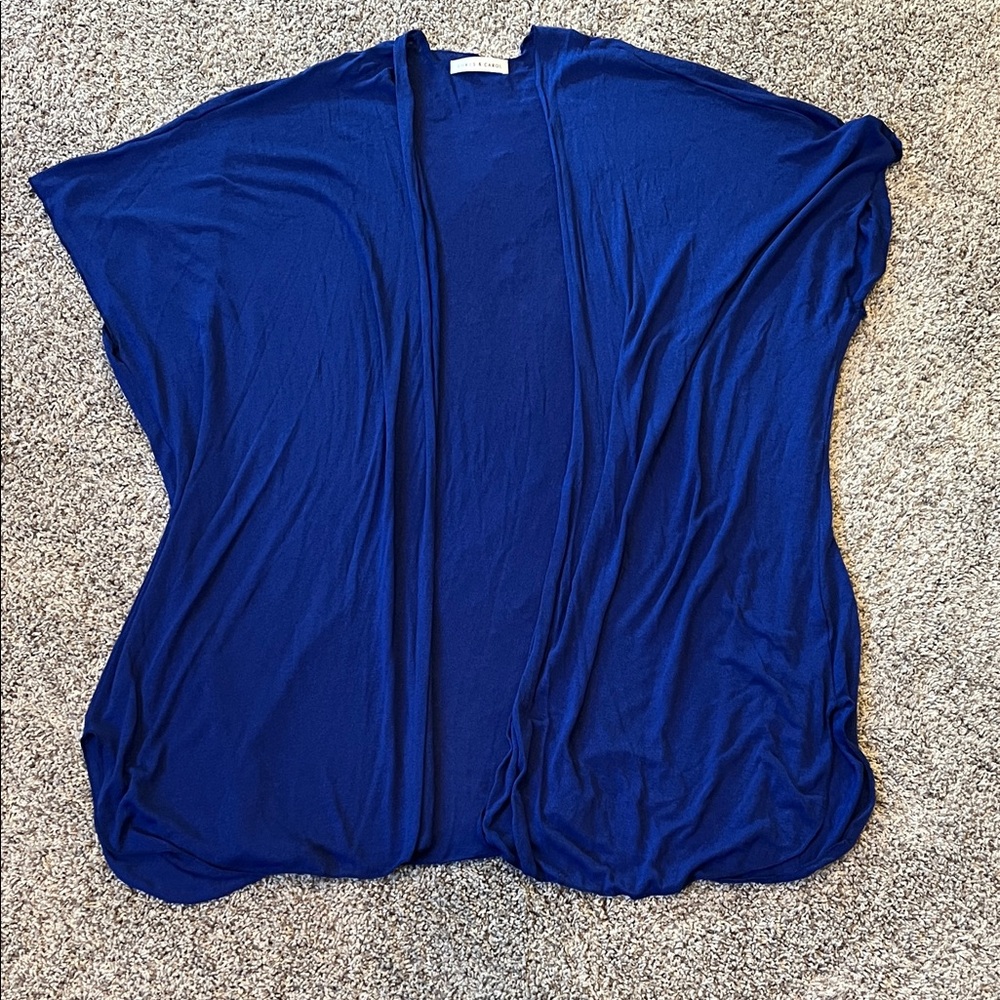 Elegant Blue Open Front Cardigan - Shawl